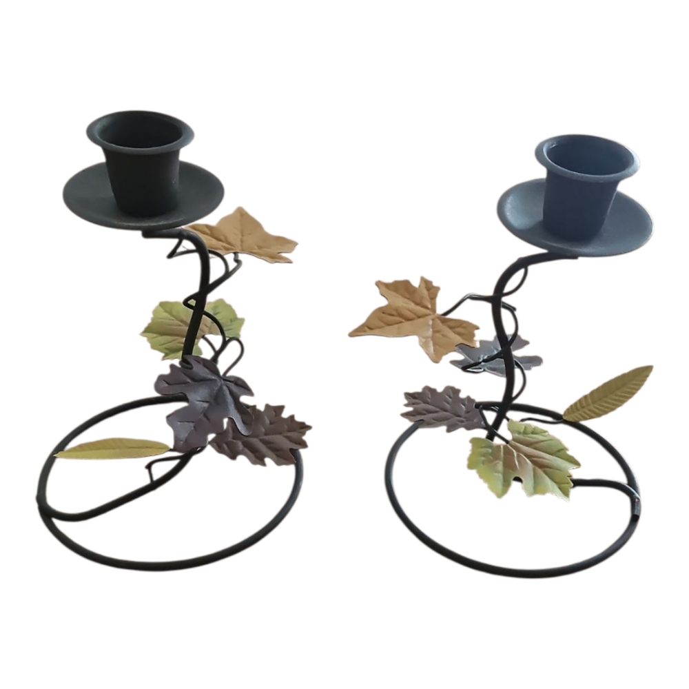 Vintage Metal Fall Leaves Candle Holders